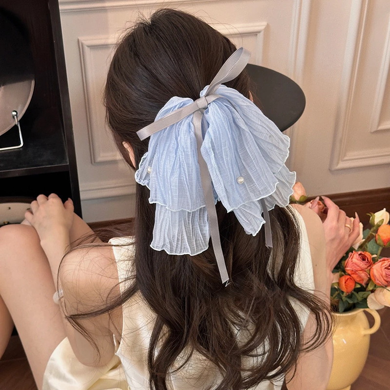 1#Blue - bottom clip about 4cm, ribbon about 17cm, bow 18cm