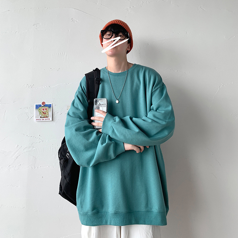 Pareja suéter de primavera y otoño de los hombres de manga larga Camiseta Suelta todo partido casual más el tamaño de cuello redondo jersey de estudiante suéter de color sólido de los hombres