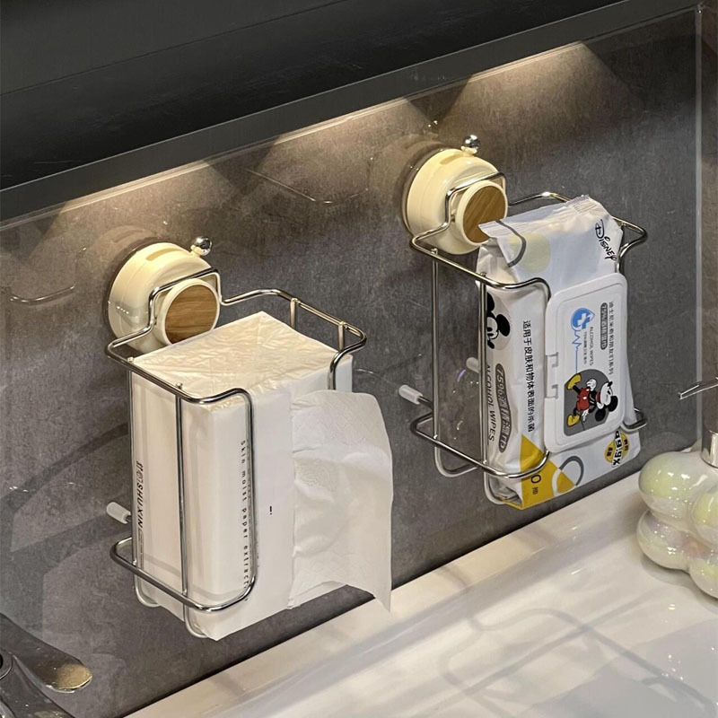 Toallas de papel de baño toallas húmedas rack de almacenamiento de toallas de lavado facial rack de almacenamiento de artículos de baño sin perforación tipo de bombeo de suspensión multifuncional