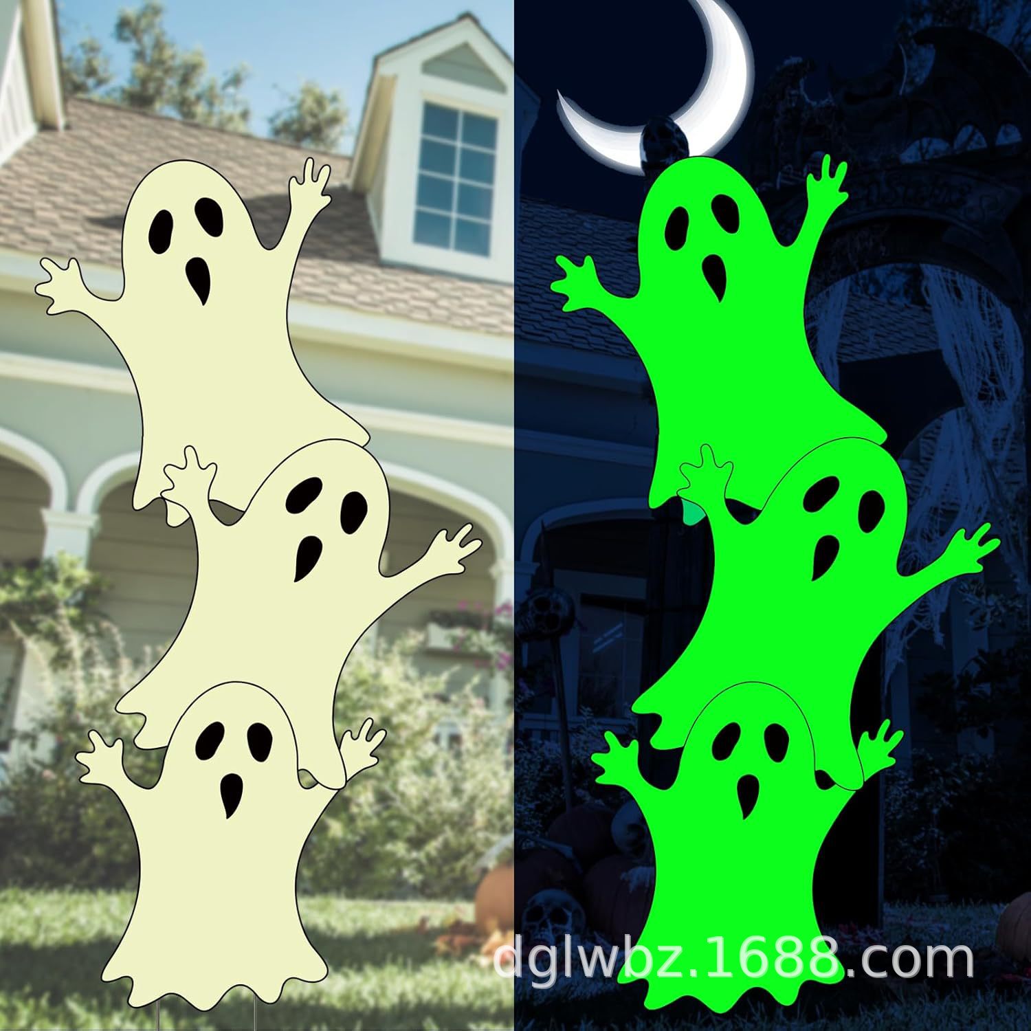 万圣节夜光幽灵庭院地插牌阴森恐怖院子装饰道具园林发光吓人插牌