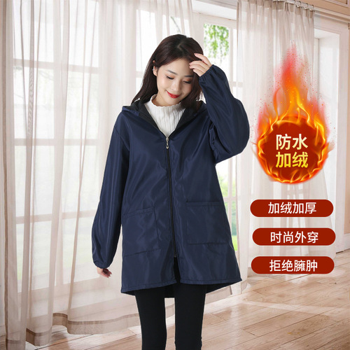 Winter Fleece-Lined Coverall Work Jacket Waterproof Coverall Fleece-Lined Unisex Thick Stain-Proof Oil-Proof Kitchen Apron Long Sleeve