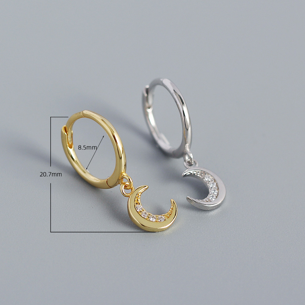 0.03µm Gold Plating Thickness Silver Rhinestones Moon Earrings