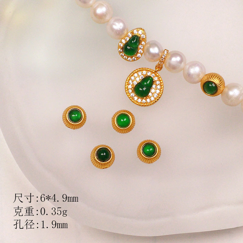 Natural Yang Green Jade S925 Silver Gold-Plated Gourd Accessories Bracelet Necklace String DIY Handmade Bead Semi-Finished Product