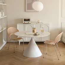 法式白色奶油风岩板餐桌家用高级感小户型德利丰圆形吃饭桌带椅子