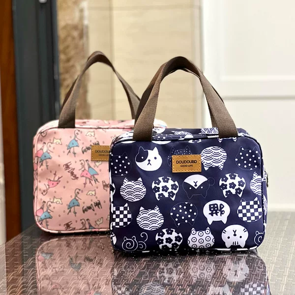 Large-Capacity Waterproof Widened Divided Plate Bag Insulated Lunch Bag Student Portable Lunch Box Bag Picnic Bag Toiletry Bag