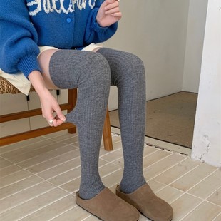 Autumn and Winter fleece-lined Pit Wool Long Tube Knee Socks Slight Pressure Slimming Thickened Warm Soot Vertical Thigh Stacked Socks