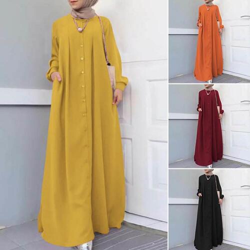 Malaysian ethnic style Saudi single-breasted robe loose Dubai robe women's Dubai robe dresses