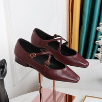 728-3 Korean version slim, low heel, crossed, straight strap, single shoe, pointed shallow mouth, thick heel, metal dating temperament women's shoes