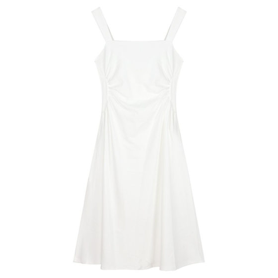 French Style Elegant High-end Sense Small White Inner Base Waist Strap Dress Women's Spring and Summer Long Dress