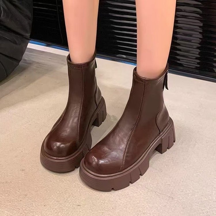 厚底马丁靴女2025秋冬新款小个子增高百搭松糕弹力小众洋气瘦瘦靴|undefined