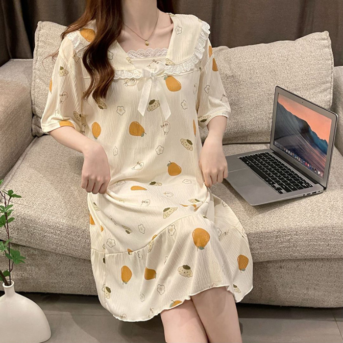 2024 pijama de mujer algodón de tela pijama de verano estudiantes frescos lindos mangas cortas ropa de cuello de muñeca media y larga