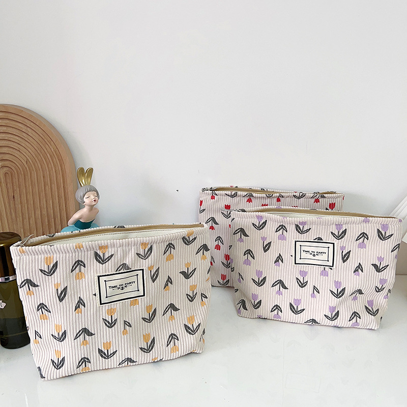 Cute Flower Corduroy Square Makeup Bags display picture 3