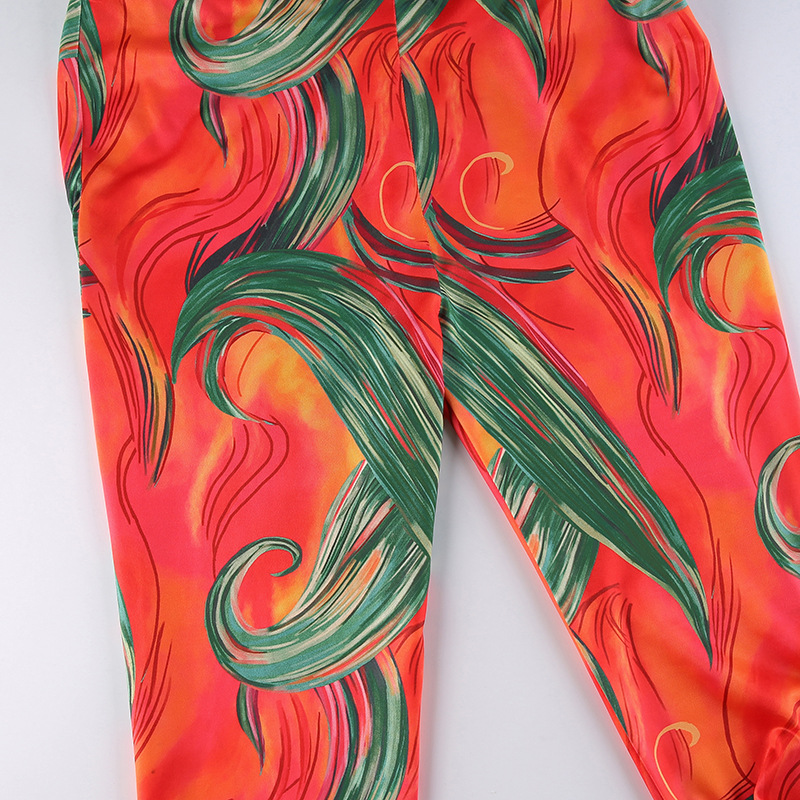 abstract print folds high waist tight-fitting trousers nihaostyles clothing wholesale NSRUI82891