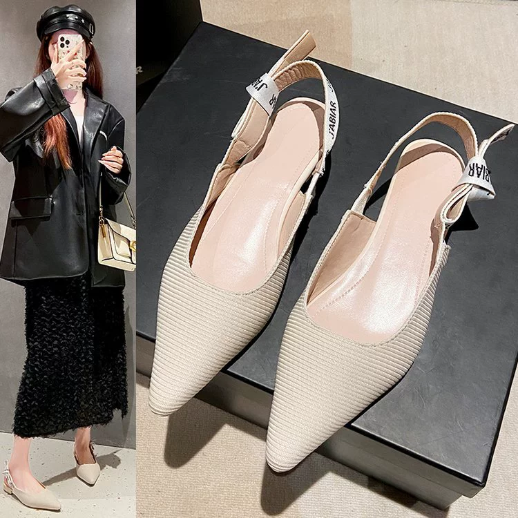 2025 новый алфавит с бантом туфли на низком каблуке трикотажные полоски с заострением и неглубоким ртом после пустых сандалий женский