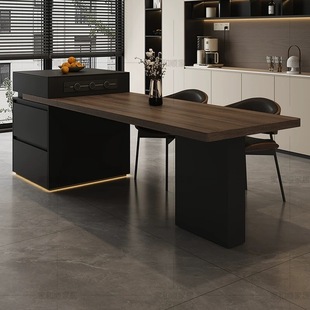 Island Dining Table French Retro Style Integrated Retractable Italian Minimalist Home Living Room Solid Wood Black Mid-Century Style Table