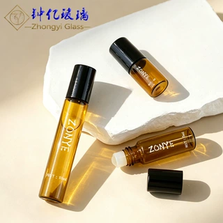 现货10ml茶色滚珠瓶拉管瓶棕色精油走珠瓶旅行分装3ml香水玻璃瓶