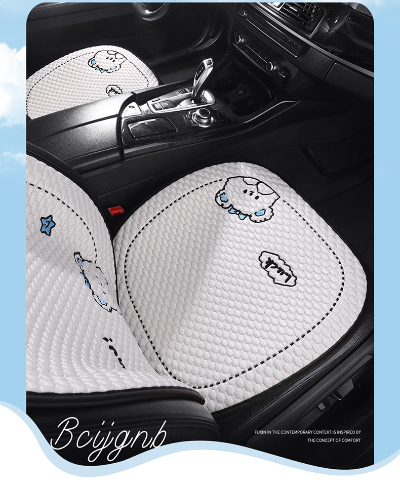 Cartoon Ice Silk Car Cushion Four Seasons Universal Breathable Half Pack Seat Cover Cute Female Car Interior Single Piece Cool Car Cushion