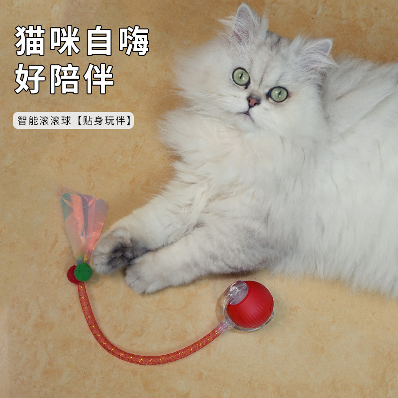国境を越えたスマートペット猫おもちゃボールローリングボール自己楽しみ退屈解消ツールトンボテール面白い猫ボール猫おもちゃ|undefined