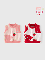 Cute pure cotton baby vest for spring and autumn, small strawberry embroidered girl baby vest Type A, soft autumn girl child vest