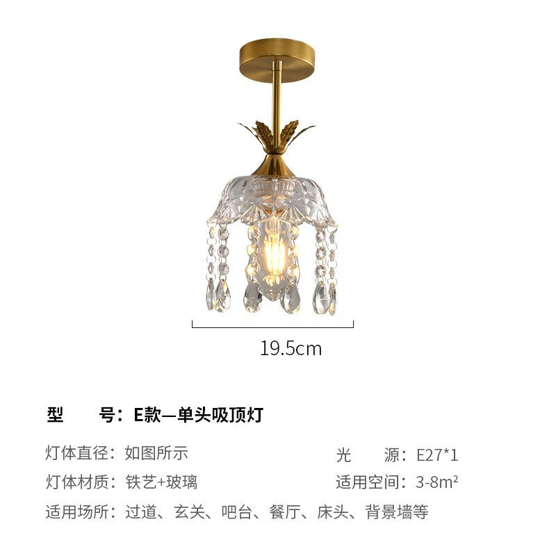 Retro estilo francés latón cristal pequeño candelier dormitorio pastoral cabezal de cama bar comedor pasillo lámpara de entrada