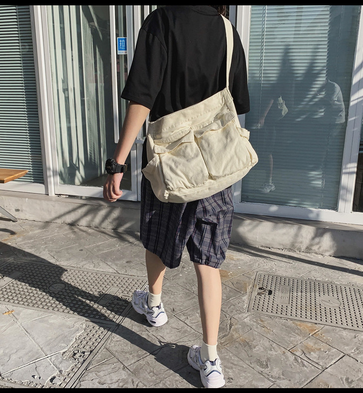 Shoulder Bag Bags Type Casual, Daily Occasion Canvas Material Solid Color Pattern Unisex Canvas Solid Color Streetwear Square Zipper Shoulder Bag