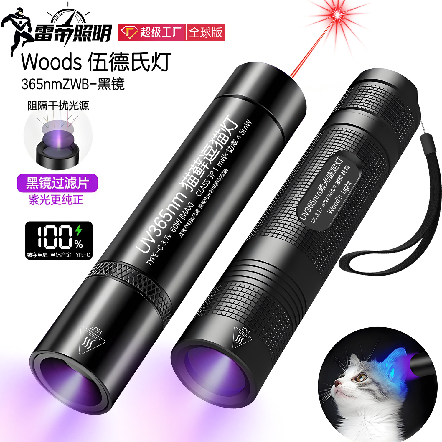 Wood's Lamp for Detecting Cat's Eye Fungus, Urine Fungus, and Fungi; Ultraviolet Flashlight, Fluorescent Agent, Purple Light for Currency Detection, Vegetable Lamp