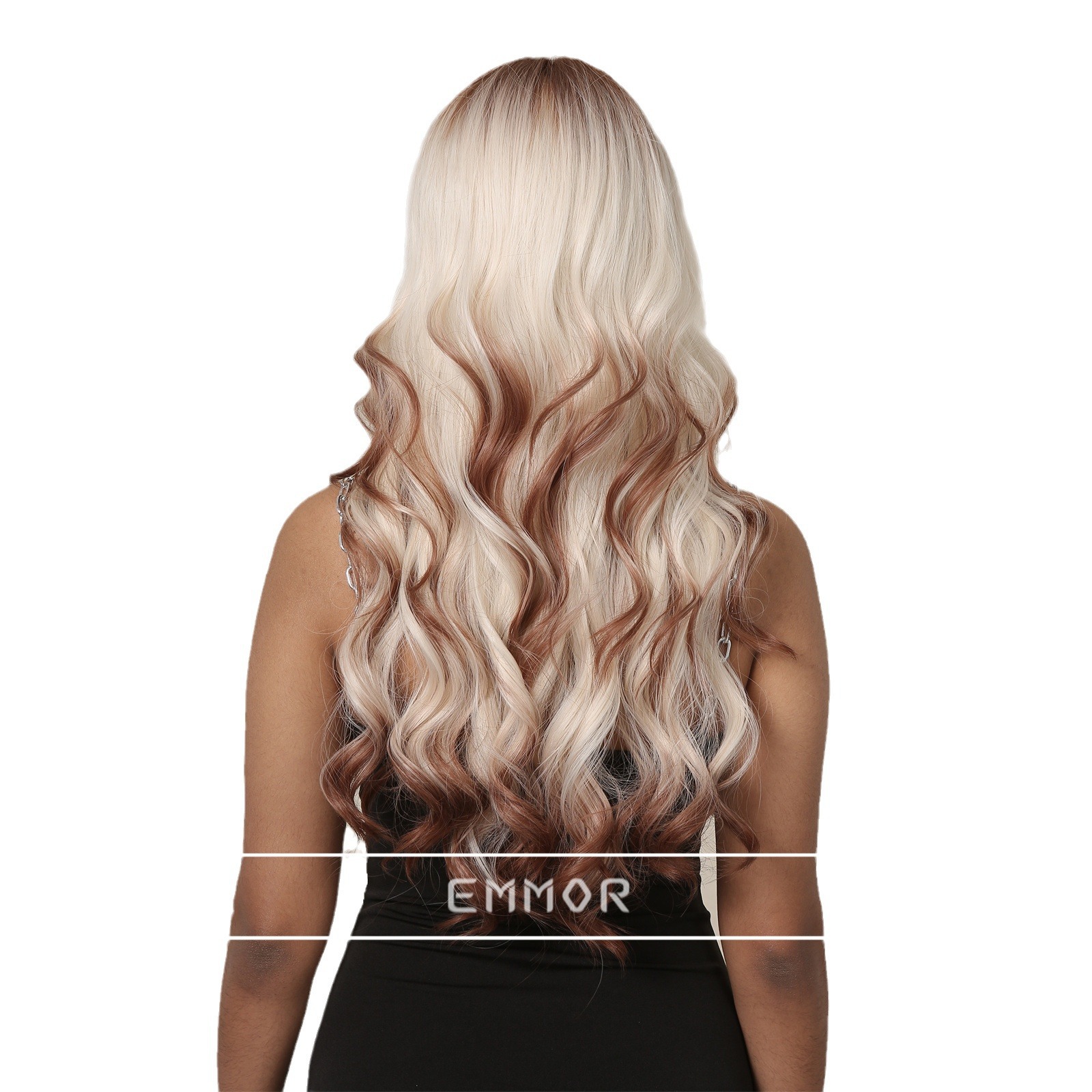 Europa y América nueva peluca femenina recta Bangs platino gradiente chocolate moda pelo Color onda grande Peluca de pelo rizado