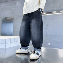 潮牌男童加绒牛仔裤秋季新款2025儿童裤子男孩运动休闲中大童长裤