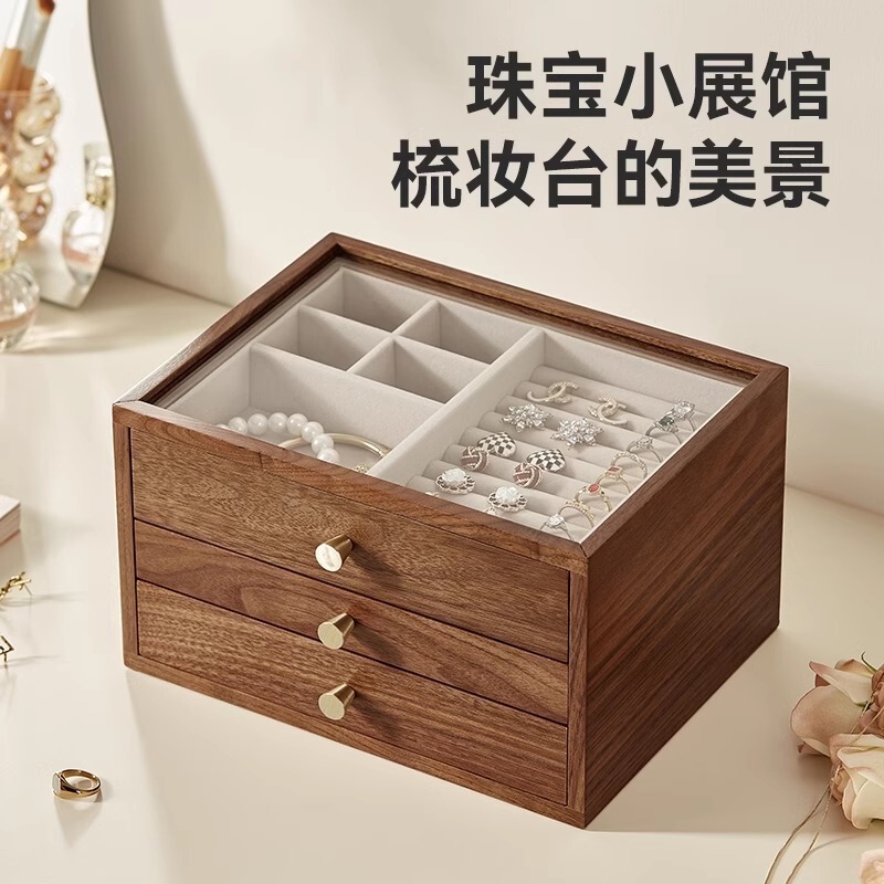 木製ジュエリーボックス、ガールフレンドへのハイエンドで絶妙なネックレスジュエリー収納ボックス、ギフトウェディングジュエリーレトロディスプレイボックス|undefined
