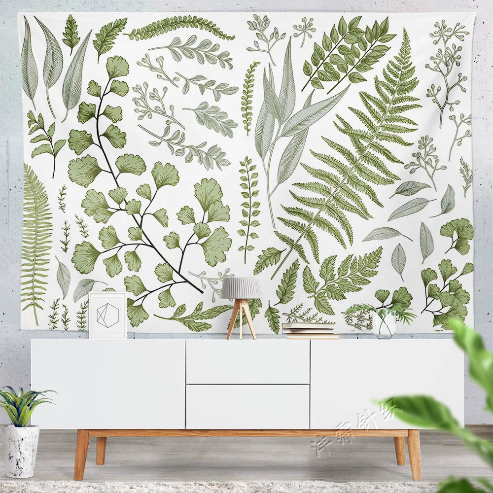 Трансграничная горячая Распродажа лист папоротника лист гинкго гобелен украшение стены фоновая ткань шаблон клиента подвесная ткань