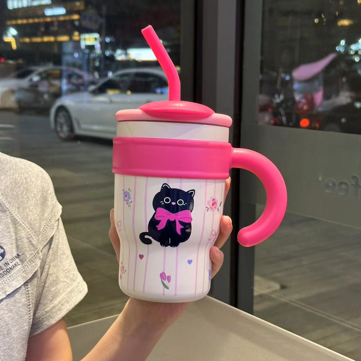 2024 nueva taza termo gigante de alto valor taza de té con leche taza de vientre de la suerte taza de agua portátil de paja de viento lindo