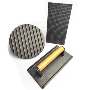 Cast iron barbecue meat plate fried steak rectangular round uncoated barbecue plate fried steak plate Beech handle