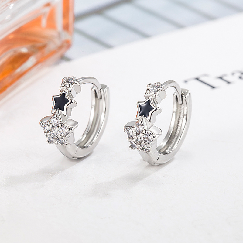 Shining Star Earrings for Women with Diamonds, Black Five-Pointed Star Earrings, Cool Style Design Earrings, 2022 New Style