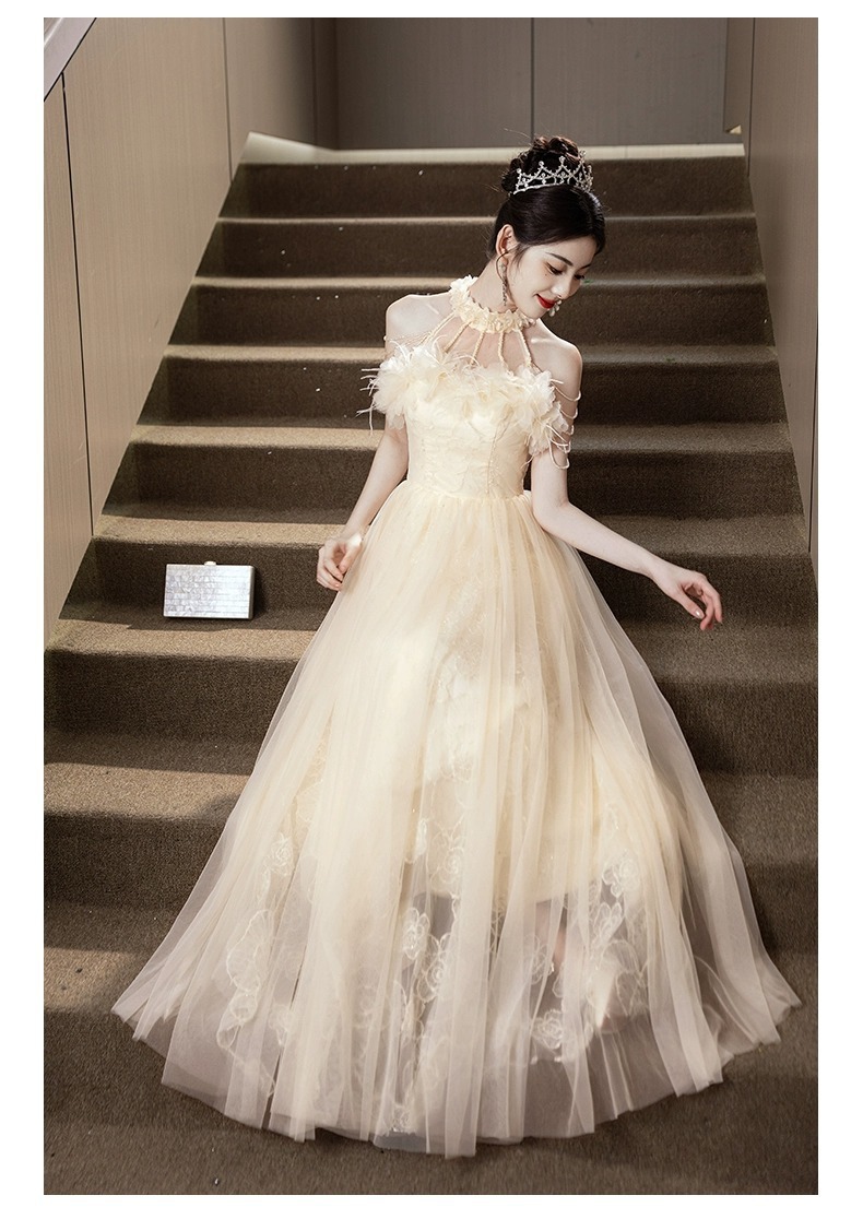 Elegant Champagne Colored Evening Gown New Style Long Dress For Women Suitable For Engagement Understated Luxury Ethereal Beauty_ecoleips.com