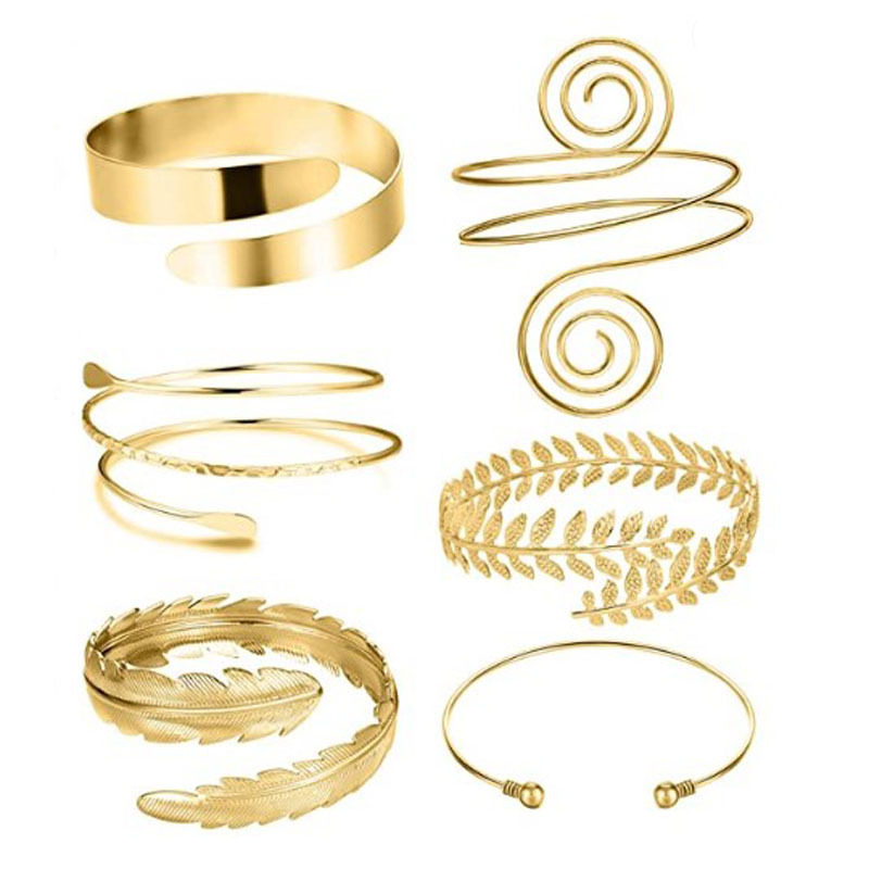Factory Direct Sales Amazon Best Selling Geometric Metal Armband Six-Piece Set Personalized Exaggerated Leaf Bracelet Set