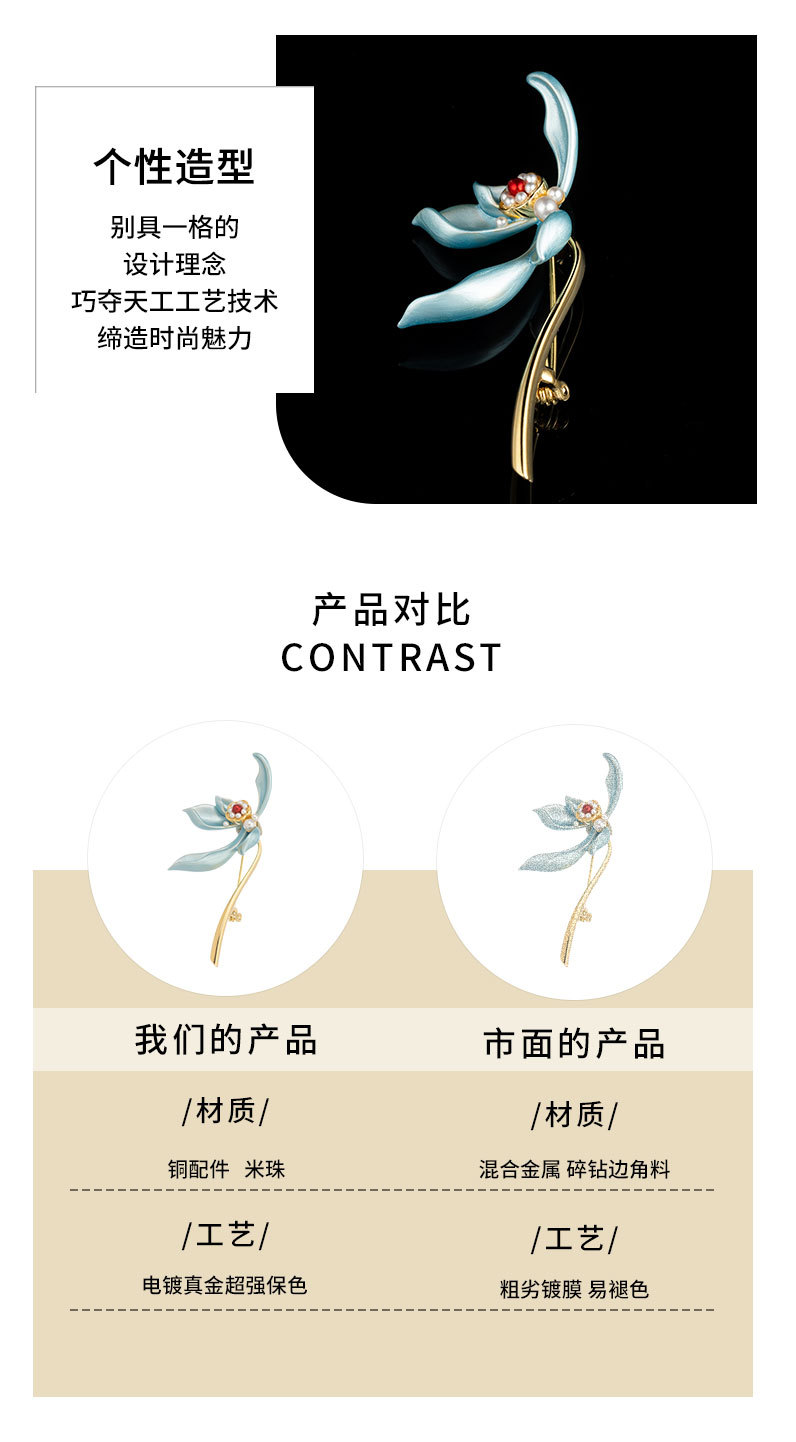 新款国风时尚优雅莲花胸针小众设计简约百搭花朵别针
