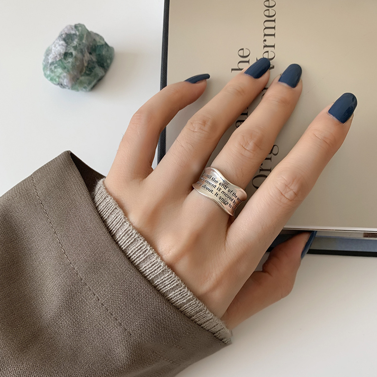 Retro Silver Letter Ring For Women Adjustable High-end Jewelry_voghion.com