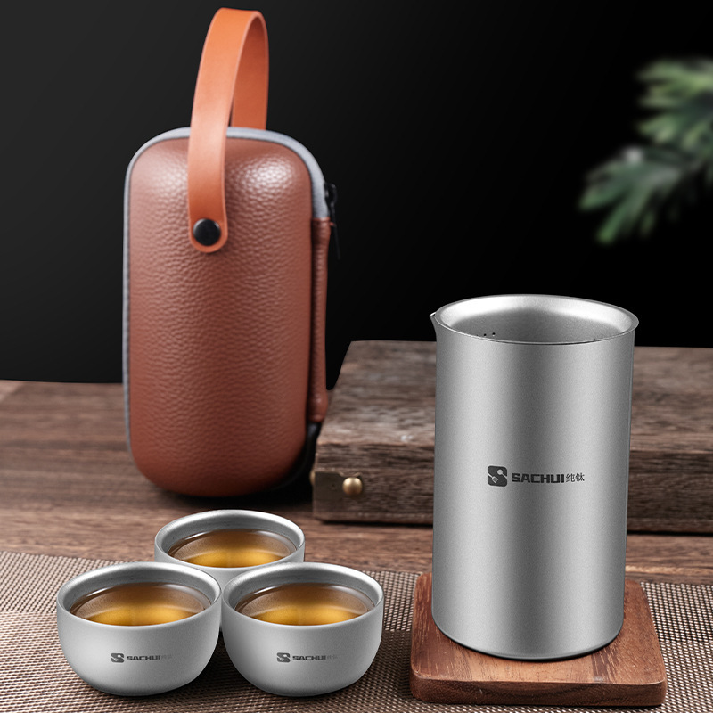純チタン旅行茶器セットアウトドアポータブル高級茶器キャンプティーポット|undefined