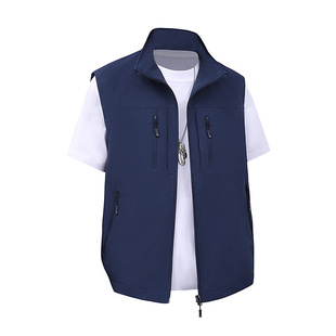 Vest Spring and Autumn Multi-Pocket Workwear Large Size Loose Stand Collar Casual Vest Outdoor Sports Photography Fishing