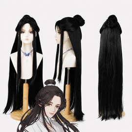 天官赐福 谢怜cos假发 古风汉服少年郎美人尖动漫长直假发全头套