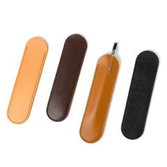 Genuine leather student stationery bag solid color personalized pencil bag retro pen protective cover creative leather pencil bag wholesale