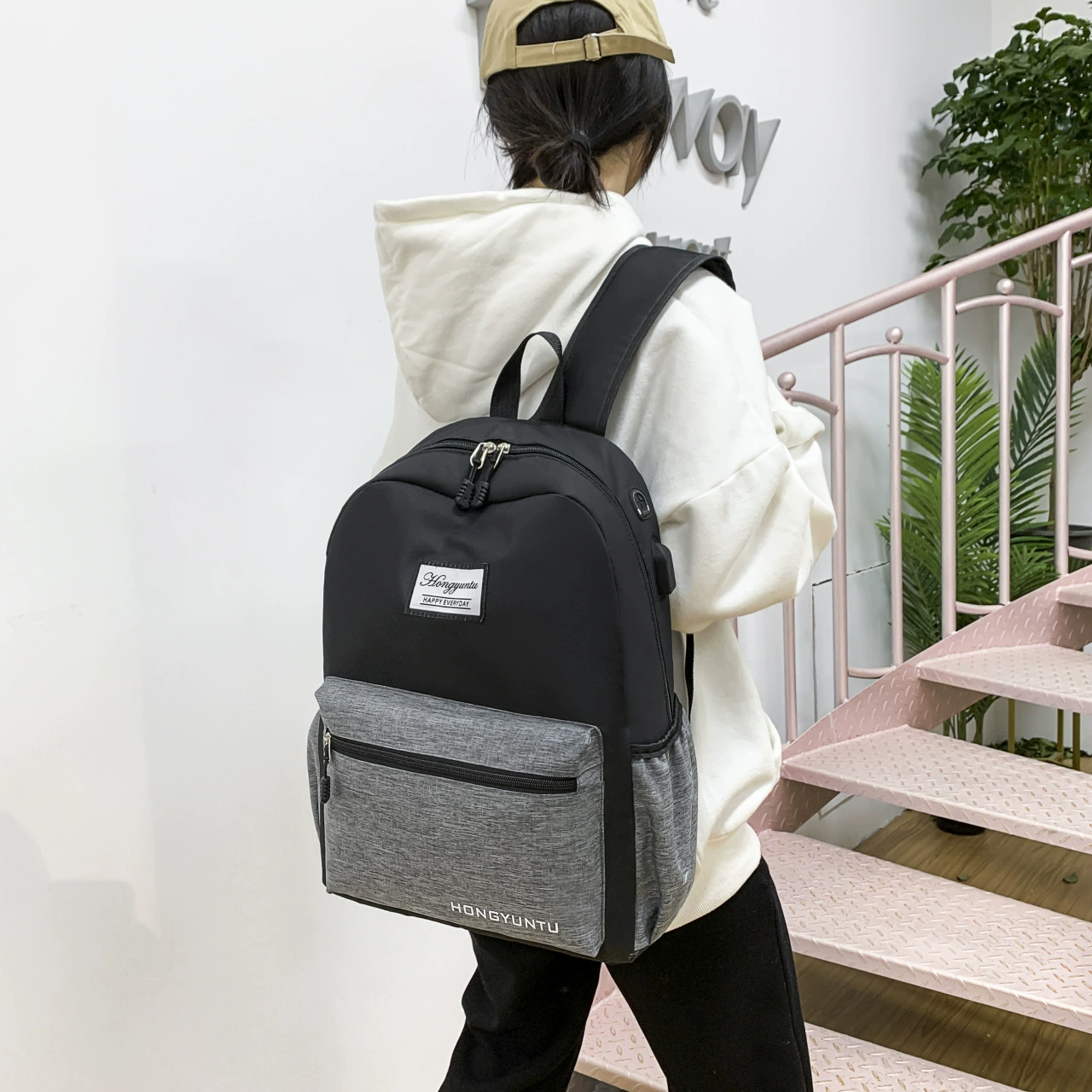 Set, backpack with usb charger, laptop, universal bag, 3 piece set, business version