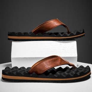 2023 Summer New Large Size Flip Flops Men's Wave Bottom Punk Breathable Beach Slippers Home Casual Shoes for Foreign Trade