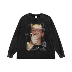 TKPA European and American high street character printed autumn long-sleeved T-shirt men and women casual loose couple retro trendy sweatshirts