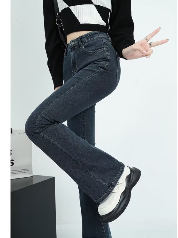 高腰微喇叭牛仔裤女2025春秋大码新款修身显瘦弹力小个子马蹄裤子|undefined