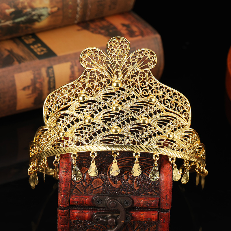 Algerian Gold Bride Crown Hollow Palace Style Carving Brand Design Women's Hair Band Jewelry
