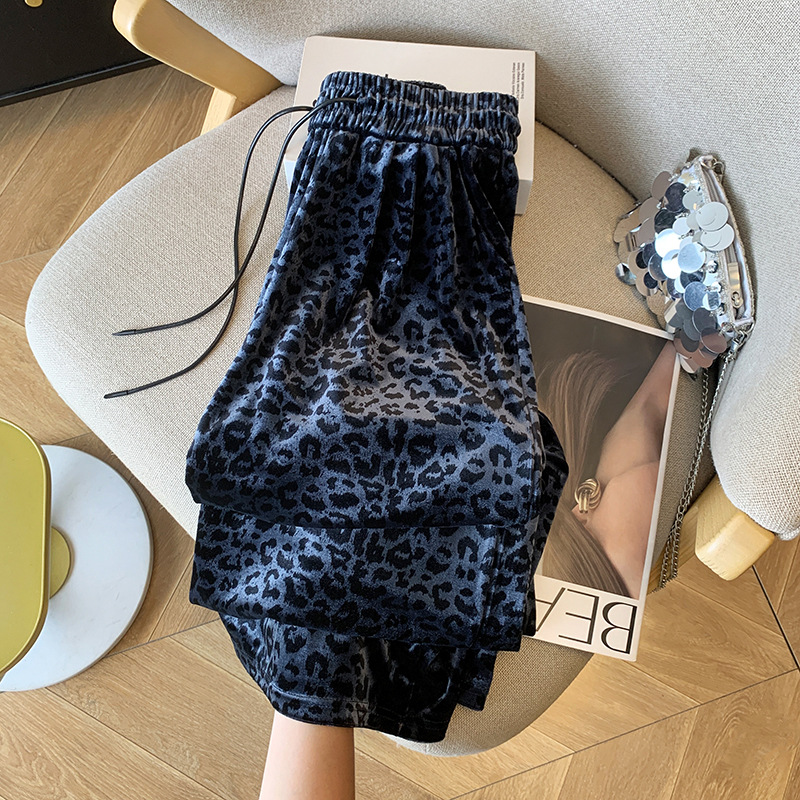 Women's Clothing 2024 autumn new leopard print gold velvet wide leg pants for women high waist drape casual high end straight velvet pants_voghion.com