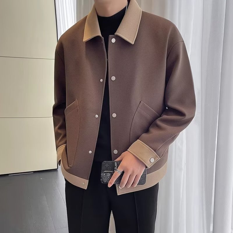 Men's Autumn Fashion Casual Style Color-Blocking Unique Loose Jacket Korean Style Simple Lapel Casual Jacket