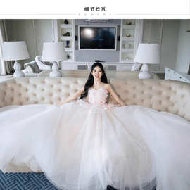 欧美速卖通仙仙花瓣法式礼服2026新款在逃公主抹胸蓬蓬纱毕业主持