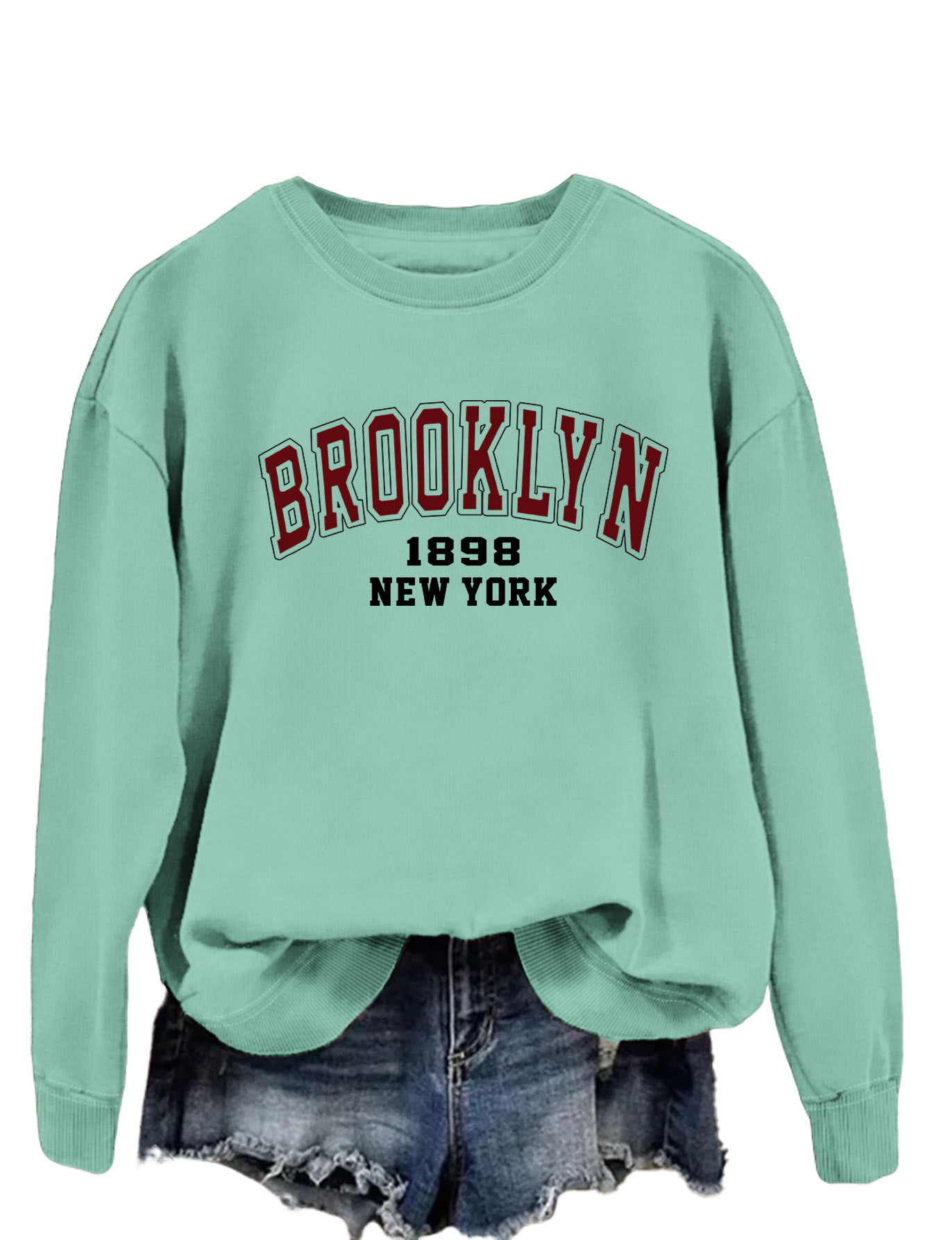 Brooklyn 1898 Nueva York Amazon Comercio exterior moda suelta superior eBay divertido impreso suéter